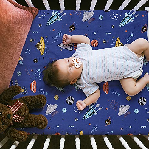 Image of Astronaut Space Galaxy Baby Crib Sheet - Fitted Toddler Sheet Polyester Baby Sheet for Standard Crib and Toddler mattresses Nursery Bedding Sheet Crib Mattress Sheets for Boys 1 Pack - by UOMNY