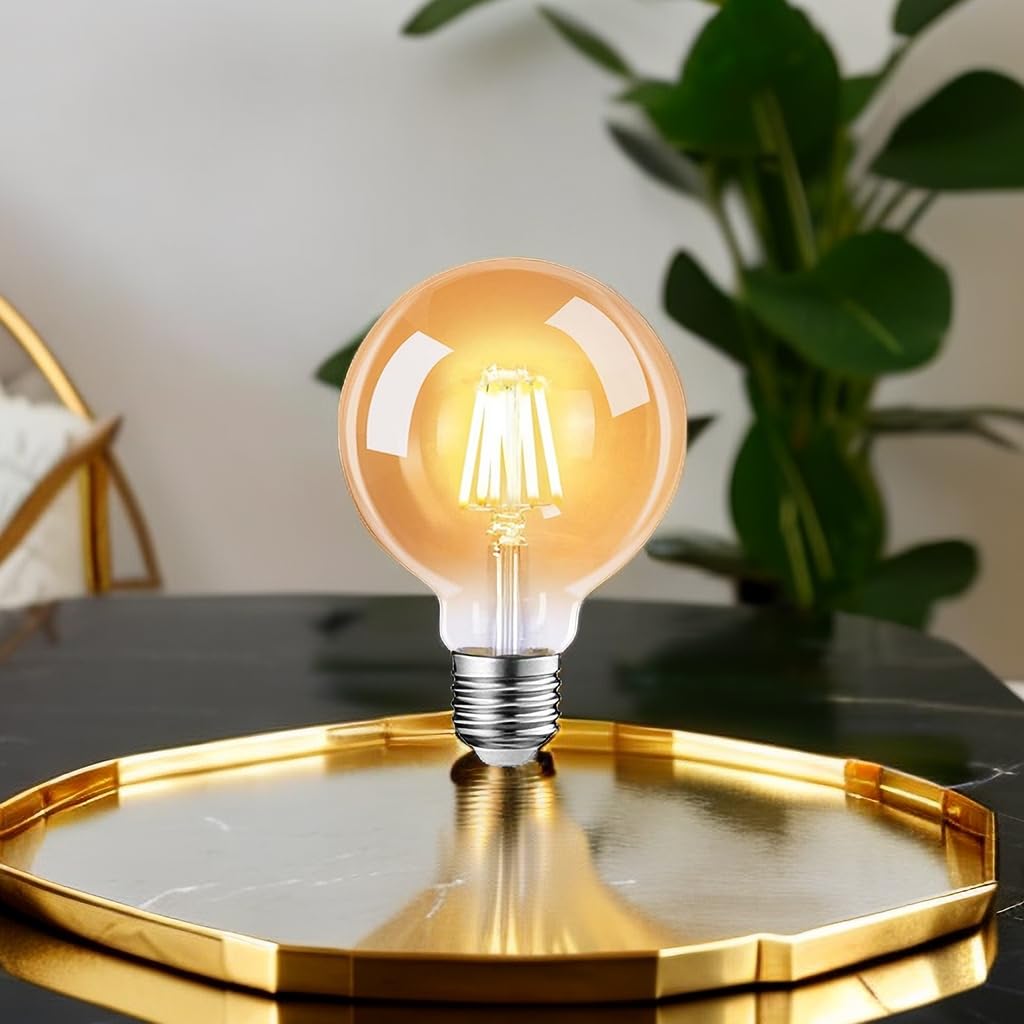 6 lampadine LED Edison G80, E27, 6 W, stile vintage, con filamento, 60 W, 2300 K, luce bianca calda, AC 220 V-240 V, non dimmerabili