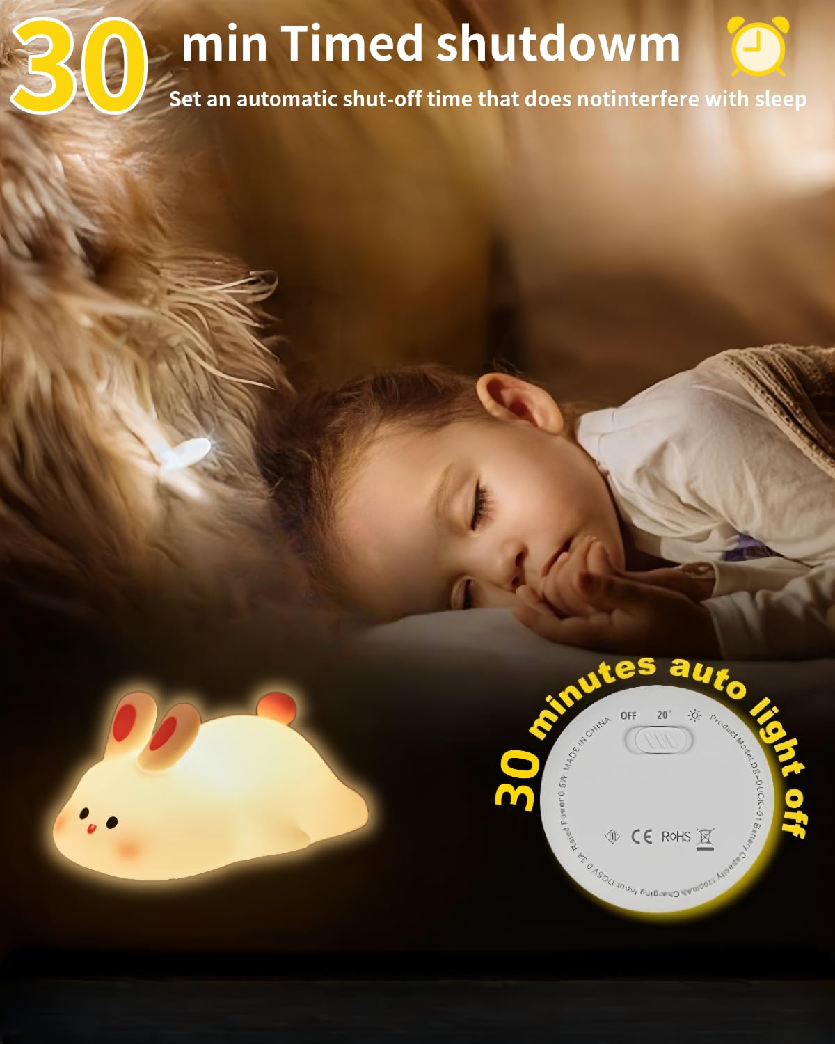 Big Face Rabbit Nachtlicht Niedliche Häschen Geschenke Silikon Squishy Kaninchen Lampe Wiederaufladbar Dimmbar Tier Nachtlicht Baby Nachtlicht für Kinderzimmer Stillen Schlafzimmer Wohnzimmer