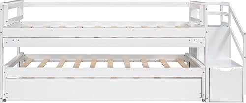 Miniatura 41 de Quarte Sofá cama multifuncional de tamaño individual con nido y estantes plegables en ambos lados, sofá cama con marco de madera y listones, para