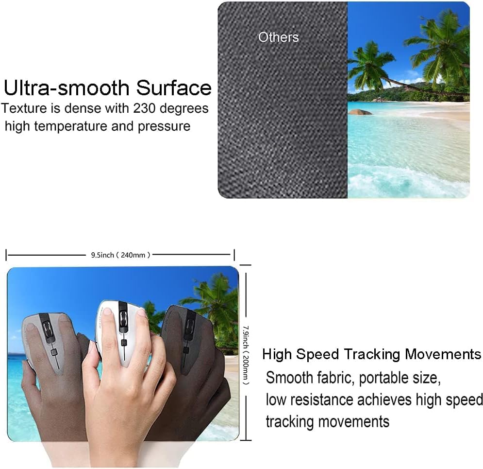 Image of Premium-Textured Mouse Pad, Non-Slip Rubber Base Mousepad for Laptop, Computer & PC, 9.5x7.9 in - Enhanced Precision, Ergonomic Comfort, Ideal for Gaming & Office (Hawaii Beach)