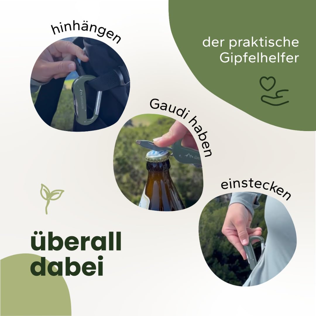 Gipfelgaudi Multitool Karabiner - ideal zum Wandern, Picknick & mehr I Plastikfreier Karabiner to Go aus rostfreiem Edelstahl