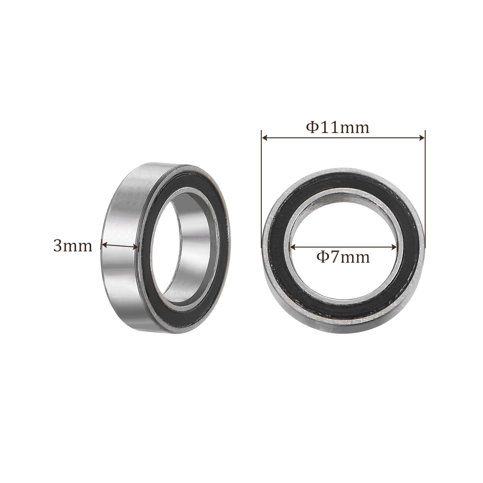 5 sztuk MR117-2RS łożysko kulkowe zwykłe – [otwór 7 mm x 11 mm średnica zewnętrzna x grubość 3 mm], podwójnie gumowane łożyska do stosowania w obrabiarkach, P6 (ABEC 3)