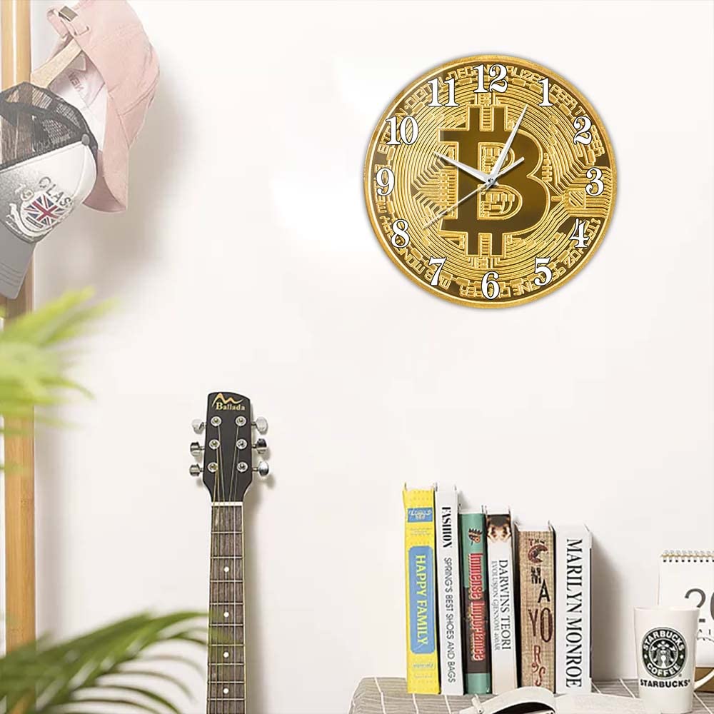 Amazon.com: Timethink 12 Inch Bitcoin Symbol Modern Wall Clock, Golden Coin  Cryptocurrency Wall Art Minimalist Silent Quartz Non Ticking Battery  Operated Analog Wall Clock for Bank Office Decor Accountant Gifts : Home