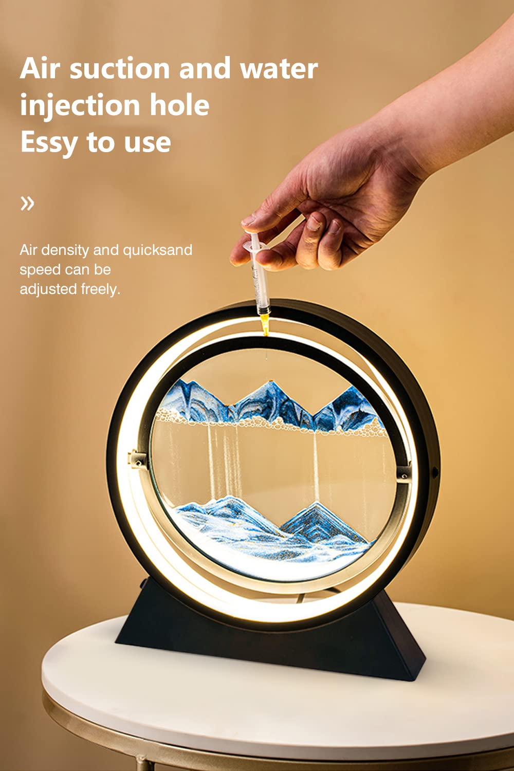 Tableau De Sable Mouvant 3D – Lampe à Sable Dynamique Avec Cadre En Bois Massif, Paysages Changeants – Déco Relaxante Bureau