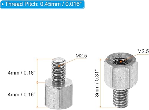 Miniatura 2 de PATIKIL M2.0.197x0.157 in+0.157 in - Separador hexagonal macho-hembra, paquete de 20 tornillos de separación de PCB de acero inoxidable para placas