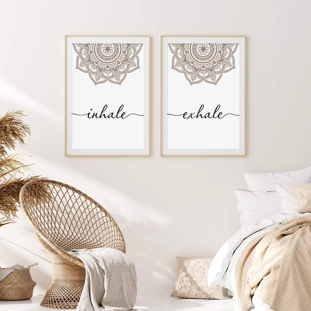 AdoDecor Láminas decorativas poster Bohemian Exhale Inhale Zen Póster Cuadros abstractos Decoración de la habitación de yoga Mandala Cuadros decoracion dormitorio salon modernos(Enmarcado)