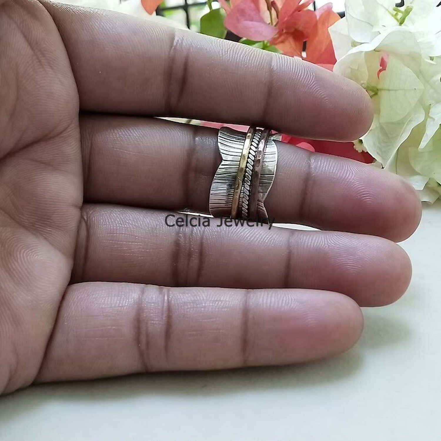 Anillo giratorio de plata de ley 925 con diseño exclusivo, clásico y elegante, ideal como regalo para el Día de la Madre (talla 7 de EE. UU.)