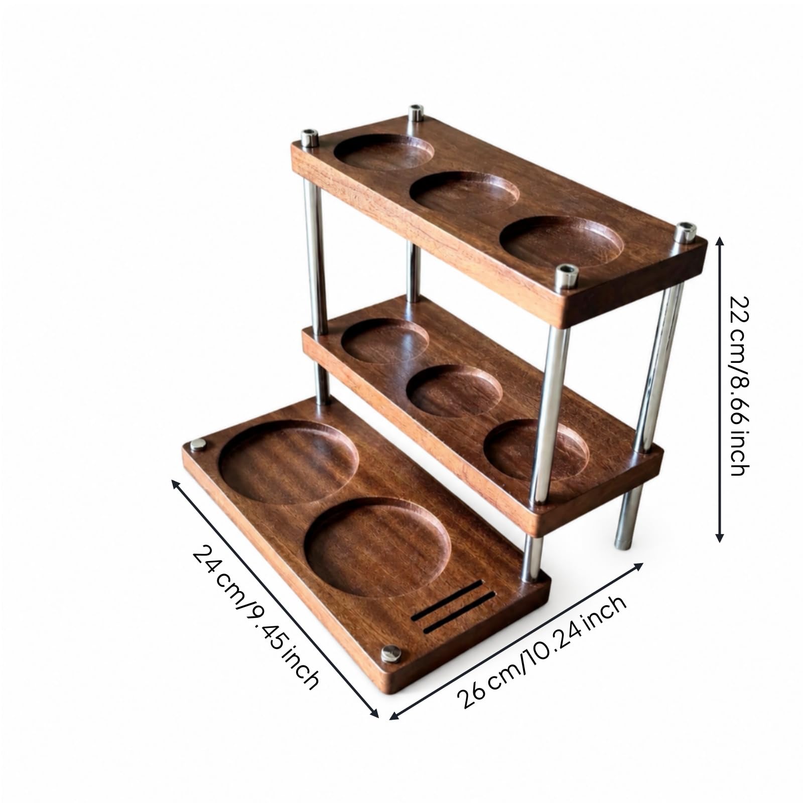 Colcolo Portacaffè in Legno E Struttura in Acciaio Inossidabile Espositore a Più Livelli con Supporti Antiscivolo per Utensili Adatto per Angolo Colazione E , 24 26 22cm , style to 3