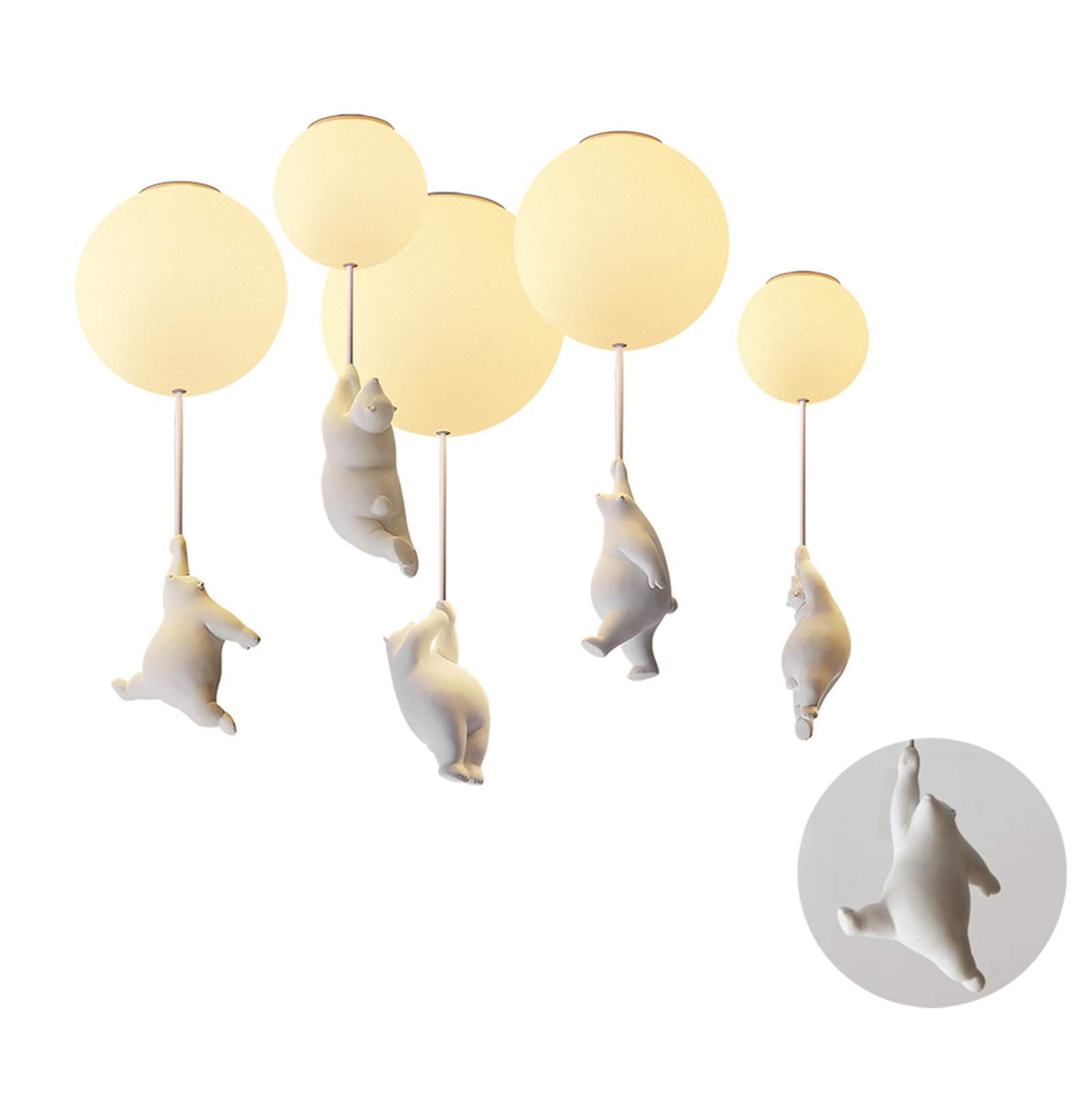 LHY LOFT Childrens Ceiling Light, Creative Polar Bear Ceiling Pendant Light Modern Cartoon Decor Lamp Fixture for Boy Girl Bedroom Living Room Kindergarten,E,L