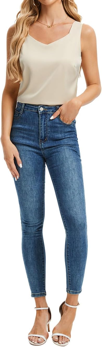 CAPE CLIQUE Silk Satin Tank Tops for Women V Neck Sleeveless Camisole 2025 Summer Basic Blouses Work Outfits Shirts - Image 6