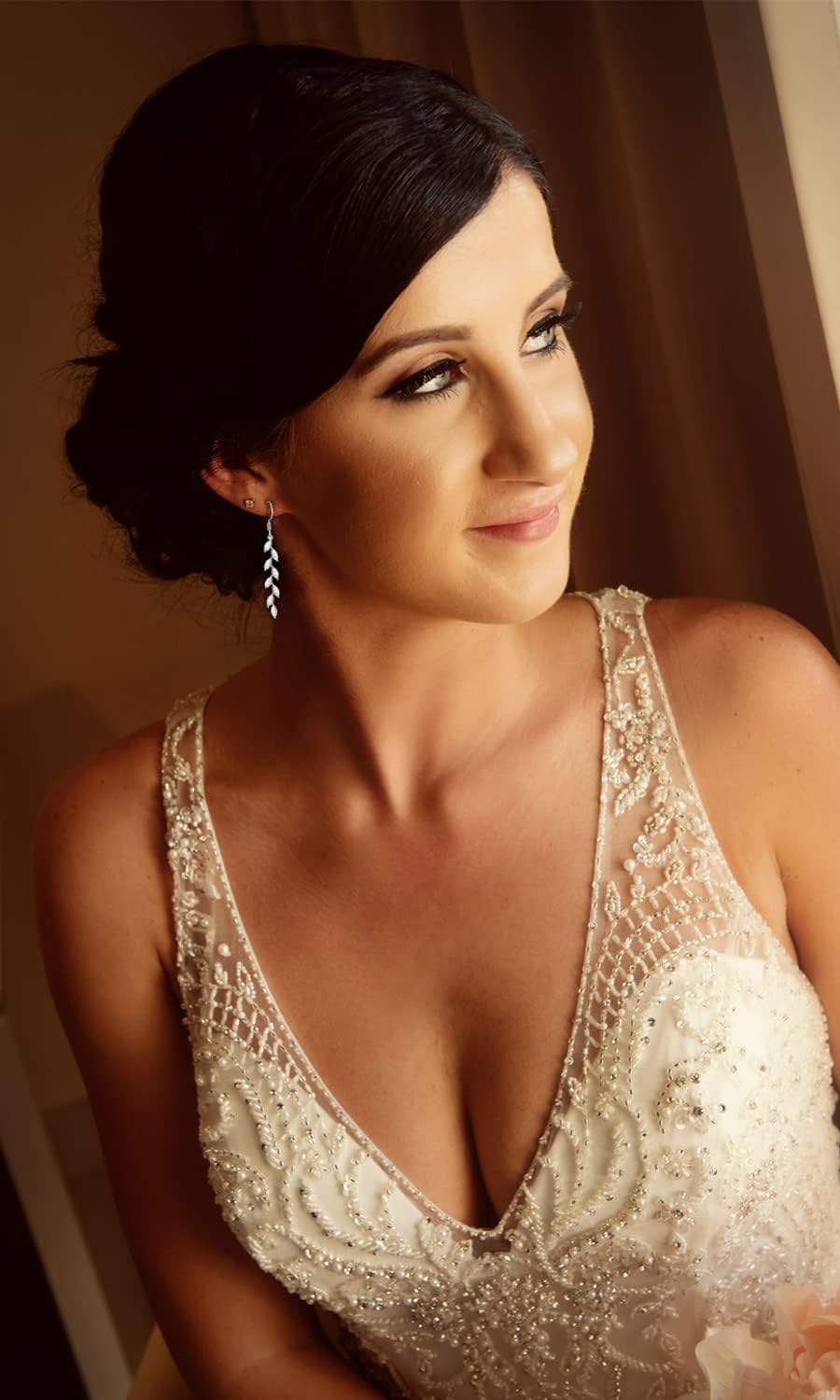 925 Silver Dangle Earrings for Women Olive Leaves Crystal Dangle Earrings for Wedding Sparkly Prom Dangle Earrings for Party - Image 4