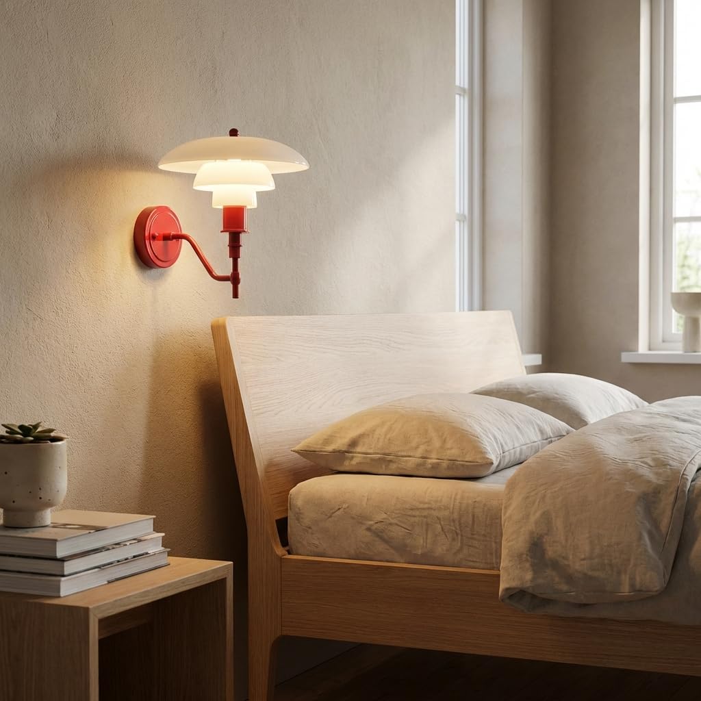 BARCELONA LED Aplique de pared "Marshal" moderno y clásico, lámpara de pared con pantalla de vidrio blanco y cuerpo rojo metálico, diseño elegante, minimalista y lujoso