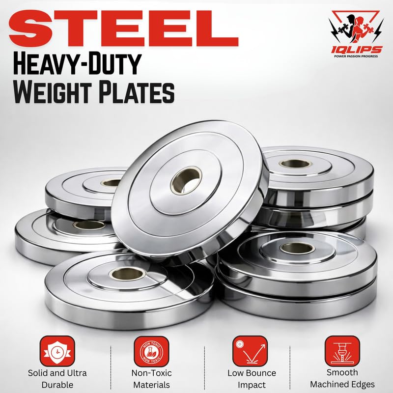 Image of Steel Weight Plates Combo 25KG Home Gym Set, Fitness Kit with 5Ft Straight Barbell Rod, 3Ft EZ Curl Rod, Pair Dumbbell Rods, Locks, Gym Gloves, Gripper & Skipping Rope