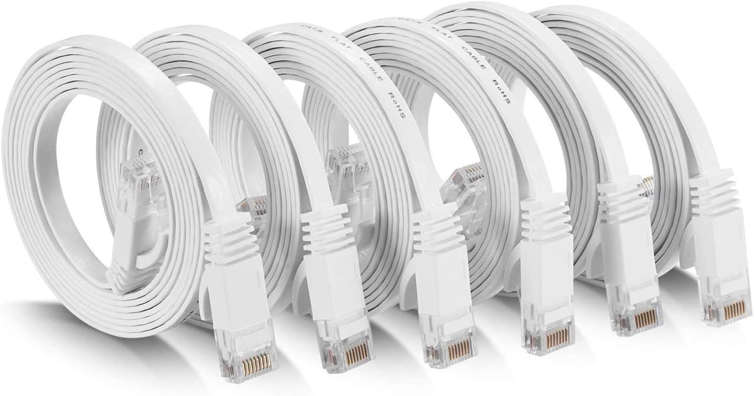 JadaolCat 6 Ethernet Cable 10ft 10Pack, Outdoor & Indoor, 10Gbps Supports Cat8/7 Network, Heavy Duty LAN Internet Patch Cord, Weatherproof High Speed Cable for Router, Modem, Switch, White