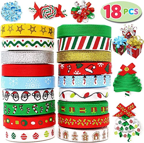 Joiedomi 0X-CA9G-1SZV 18Pcs Christmas Ribbons, 90 Yard Grosgrain Satin Fabric Ribbons thumb #1