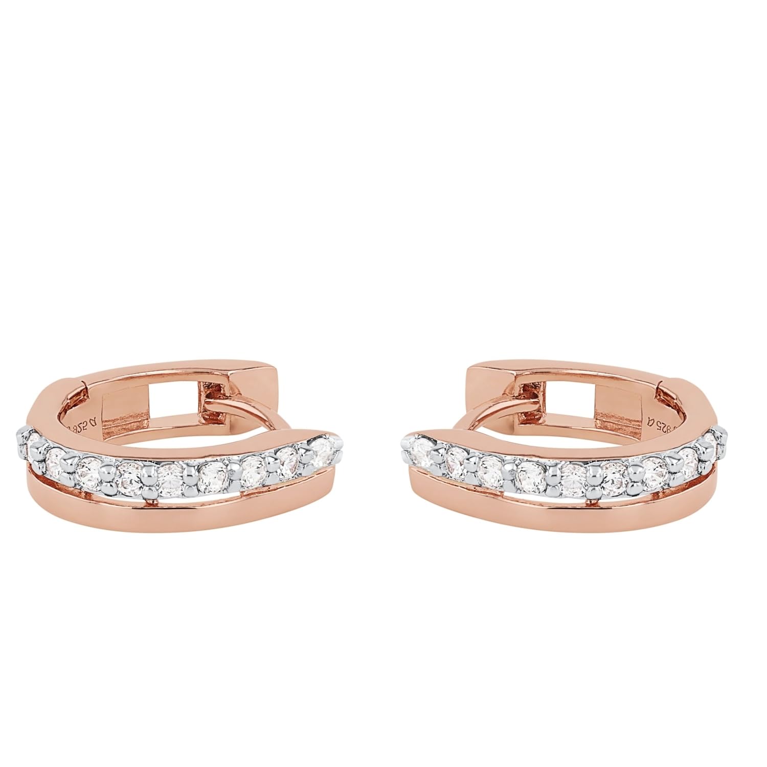 Amor Creolen 925 Sterling Silber Damen Ohrschmuck, mit Zirkonia synth., 1,3 cm, Roséfarben, Kommt in Schmuck Geschenk Box, 2017096