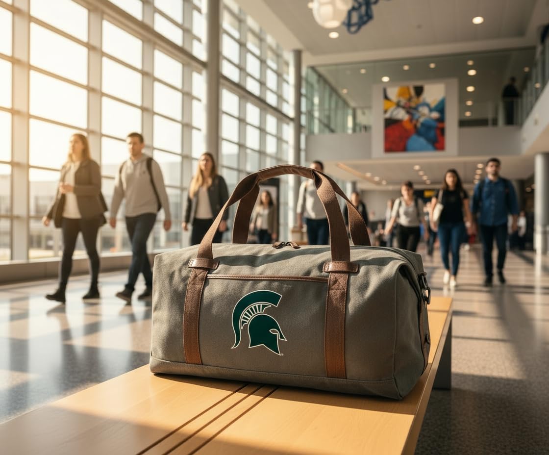 Michigan State Duffel Bag - Carryon, Overnight Travel Bag, Rich Canvas Fabric For MSU Spartans Fans and Alumni