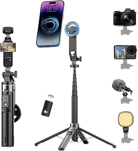 Magnetic Selfie Stick Tripod, Phone Stand for MagSafe Compatible with iPhone 17/16 Series and Android, Portable Aluminum Alloy Tripod with Wireless Remote Control for Vlogging