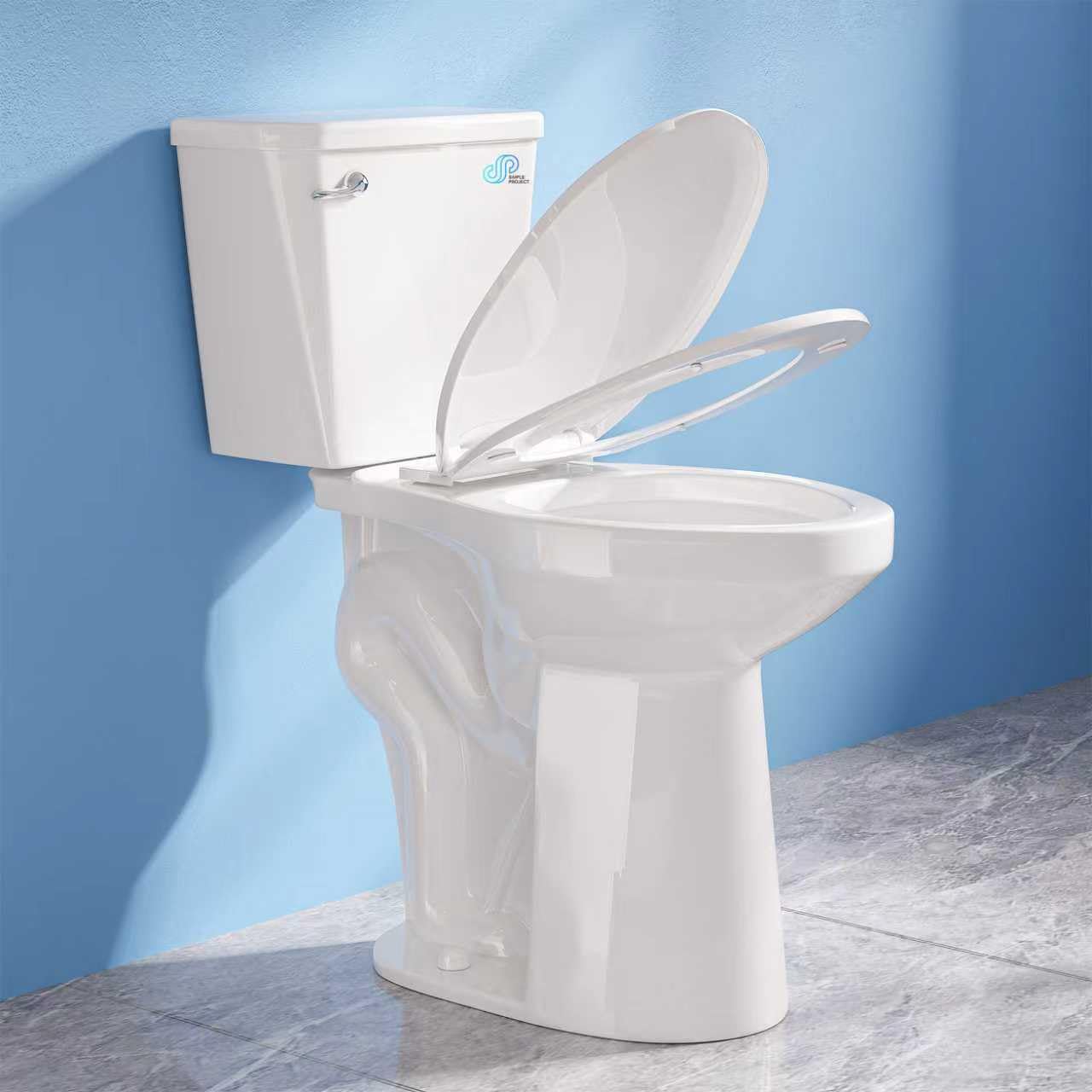 Simple Project 21 Inch High Toilet Elongated With Comfort Chair Seat, 1.28 Gpf Powerful Single Flush Extra Tall Toilet, 12 Inch Rough In Bathrooms Comfort Height Toilet For Seniors & Tall Person