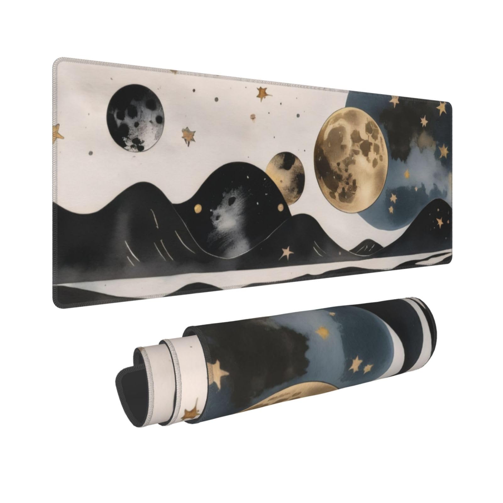 Gaming Mouse Pad,Large Non-Slip Rubber Base Mousepad,Keyboard Mouse Mat,Desk Pad with Stitched Edges,31.5x11.8inch,Moon Stars