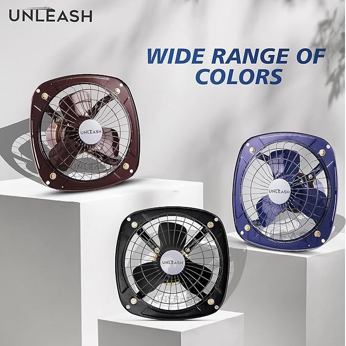 Image of Unleash Metal High Speed Exhaust Fan, 9 Inches (230mm), 55W, 3000RPM, Copper Winding Motor, Low Noise, for Bathroom and Kitchen | Warranty: 2 Years (Black)