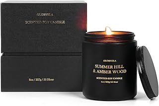 olorvela Scented Candles for Men Candles for Home Scented Candles Gifts for Women and Men 8oz, 50hr Burn Time, Summer Hill & Amber Wood Candle All Natural Soy Candles