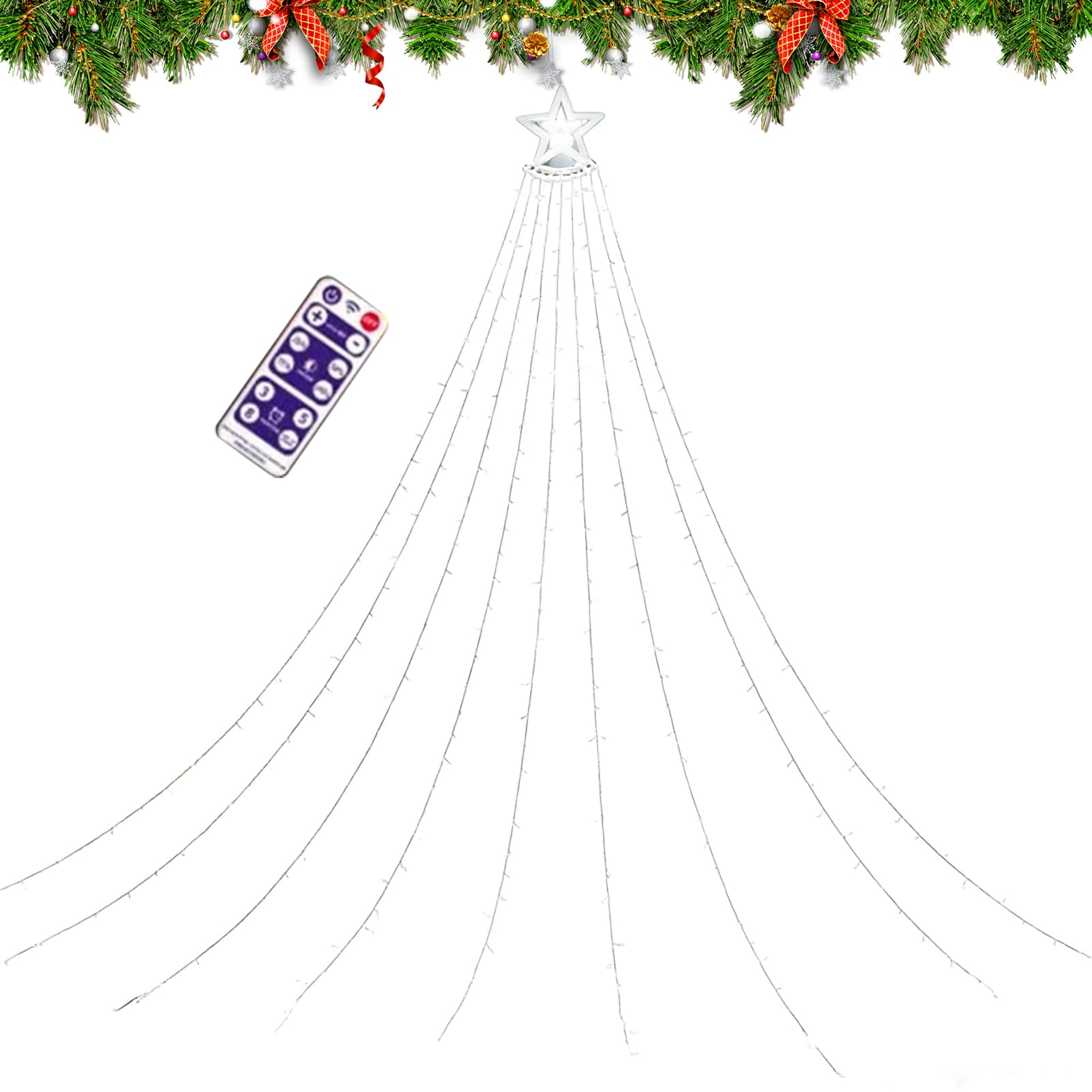 Luces Navideñas Solares Iluminación Ambiental Estrella Multimodo | Decoraciones Navideñas Solares De Efecto Cascada para Jardín Sendero Patio Porche Árbol Sala de Estar Navideña Boda Año