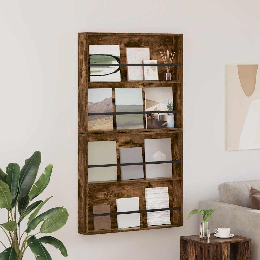 Générique Regał ścienny na czasopisma 2 szt., drewno inżynieryjne wędzony dąb 80 x 12 x 70 cm, nowoczesny design z regulowanymi półkami do przechowywania czasopism i broszur