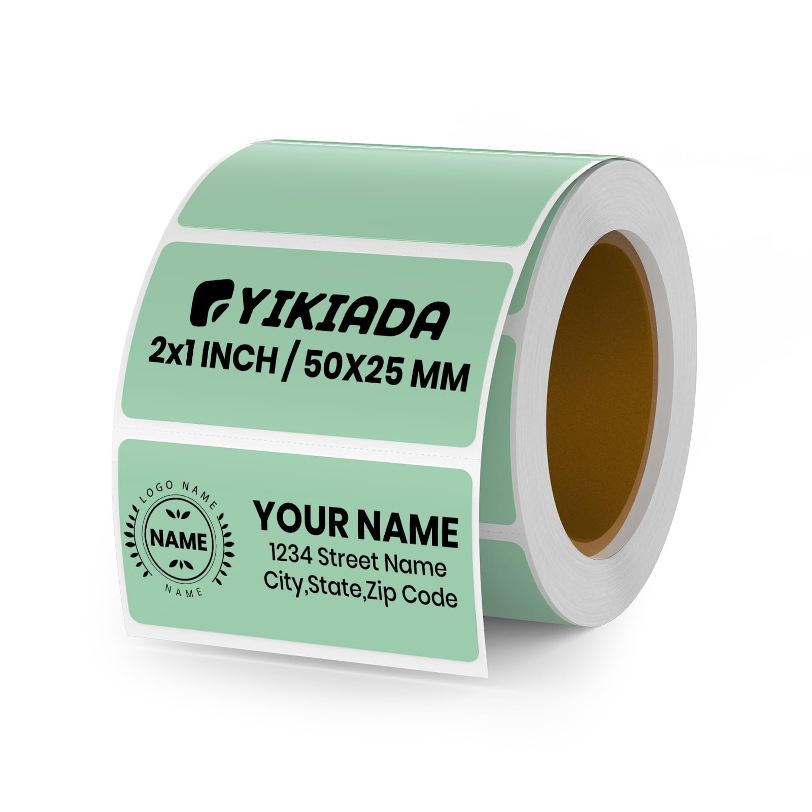YIKIADA Thermal Labels 25 × 50 mm Vinyl Self-Adhesive Stickers BPA-Free Waterproof Printer Decals Name Tags Roll for Small Business Office Address 500 PCS Green