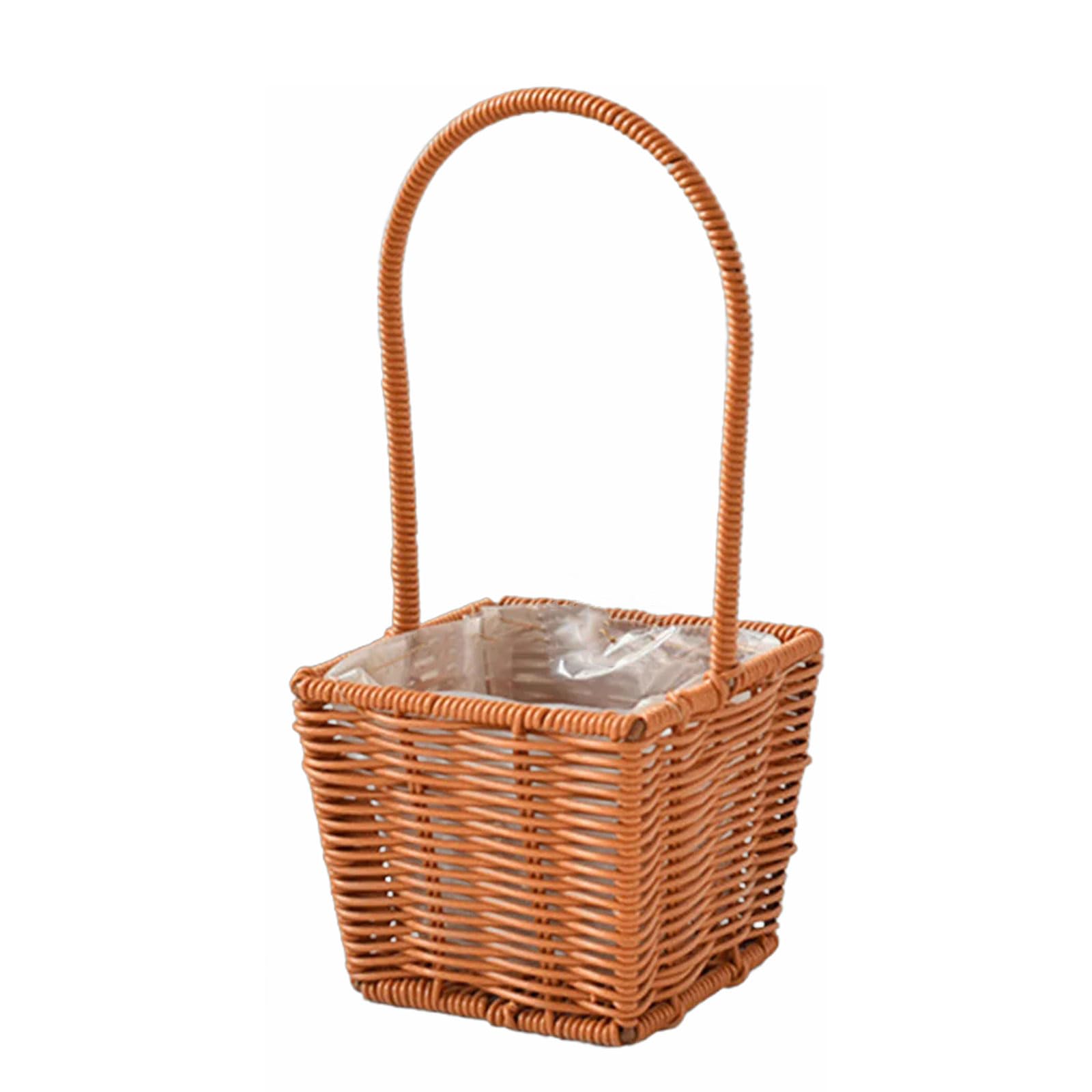 Handgeweven Bloemenmand, Bruine Handgeweven Rieten Mand, Geweven Mand Bloem Verzamelmand, voor Bruiloft Verjaardag Feestartikelen Huis Tuin Decor (26x26x15cm