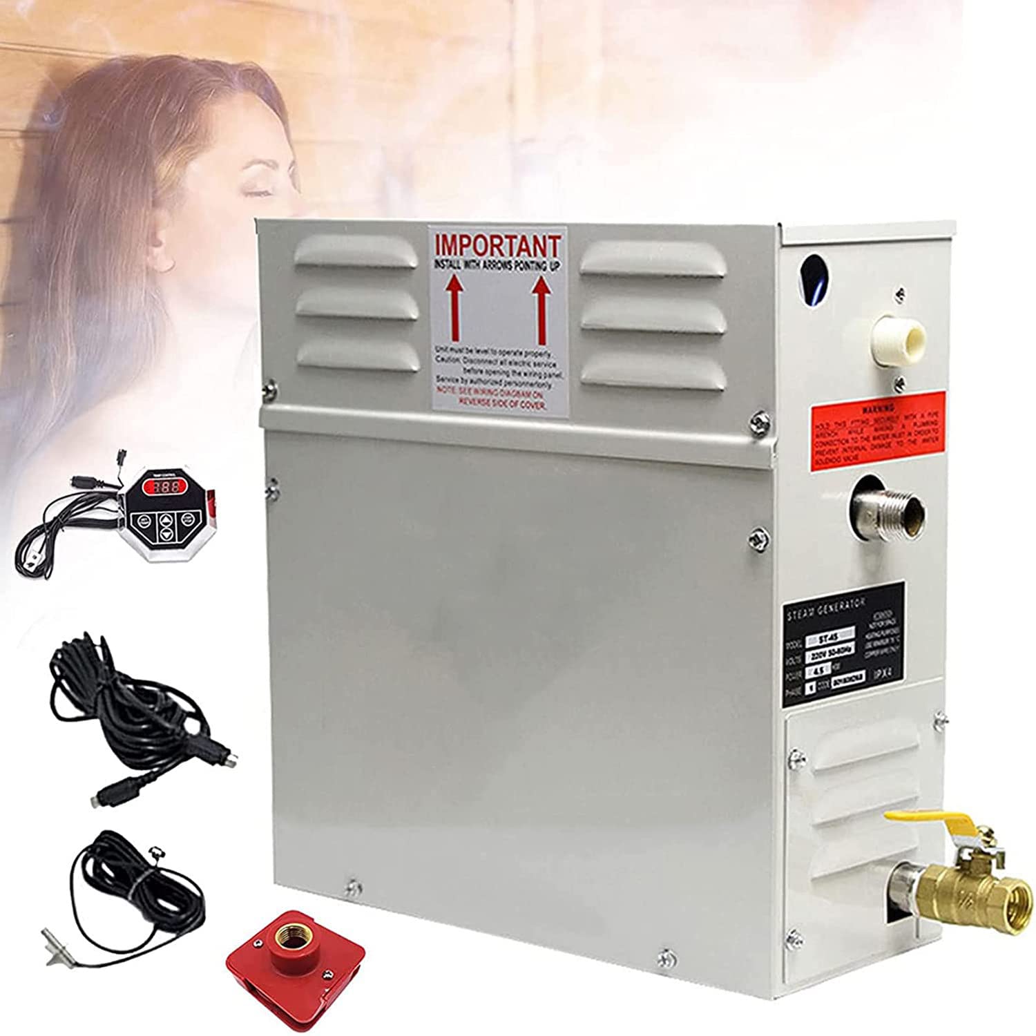 SANFAG Steam Generator, Shower Sauna Bath Home Steam Bath Spa Generator, Commercial Self-Draining Steam Generator for Shower in Home Steam Room Shower,380V-6KW