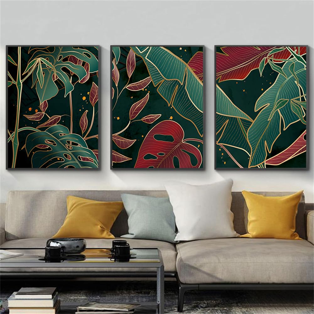 Wbyzac Green Botanical Posters-Modern Abstract Forest Leaf Plants Wall Painting Canvas Print Poster Living Room Bedroom Kitchen Corridor Art Picture Decoration-60 * 80Cm*3Pcs (No Frame)