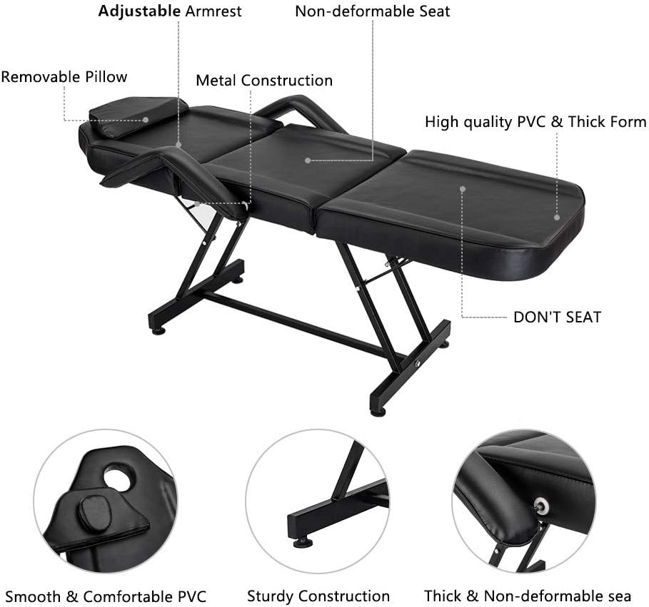 72 inches Portable Massage Bed 3 Section Professional Massage Table Height Adjustable Salon Chair Beauty Spa Bed with Adjustable Armrest,Hydraulic Stool