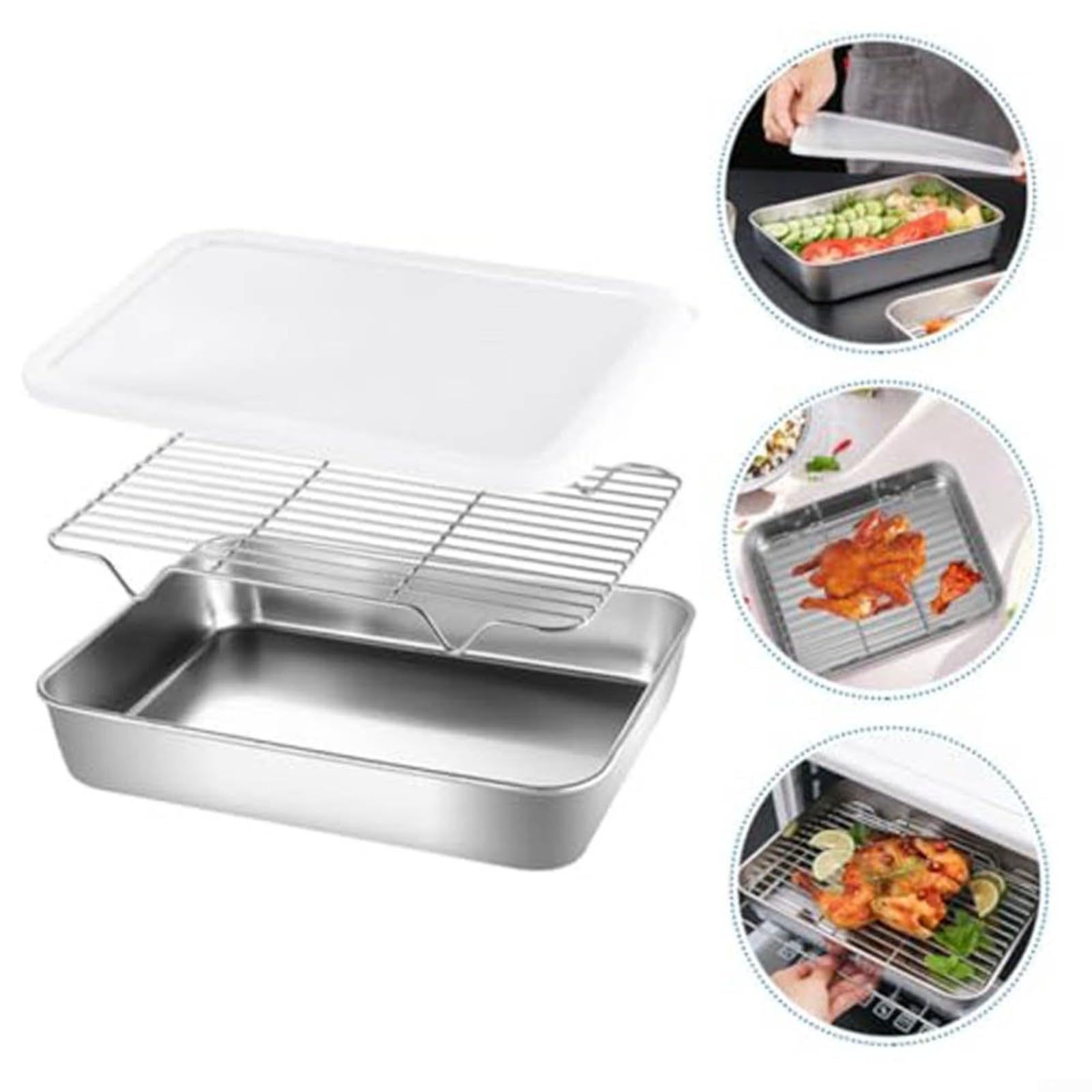 Bac de récupération en acier inoxydable avec tamis et couvercle, 26 x 20 x 4 cm, séparateur de graisse pour friteuse, passe au lave-vaisselle, filtre à huile pour égoutter les friteuses (petit)