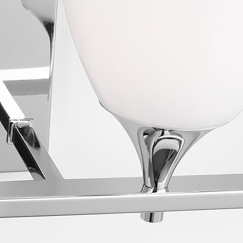 Vista 103 de Scott Living Toffino - Aplique de pared moderno de 2 luces para baño, acabado cromado, con pantallas de vidrio de leche