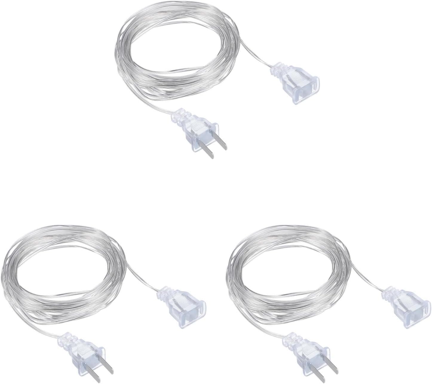 STOBOK 3Pcs Clear Extension Cord, 16.4FT Invisible String Light Cable Male to Female Plug Thin Extension Cord Indoor Safe Use for LED Curtain Lights, Christmas Tree, Festival Decor