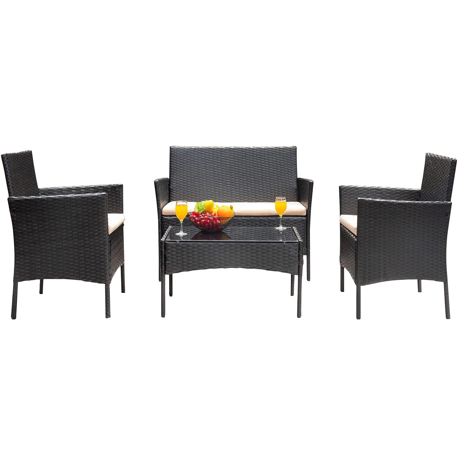 MAINWIN4-Piece Wicker Outdoor Patio Furniture Set, Black