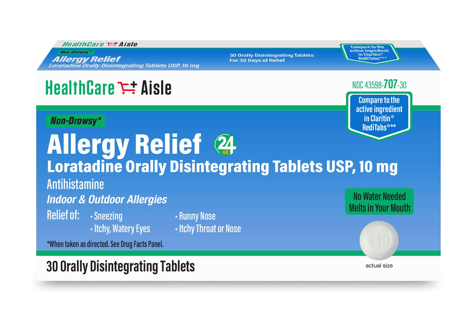 HealthCareAisle Allergy Relief - Loratadine 10 mg Orally Disintegrating Tablets