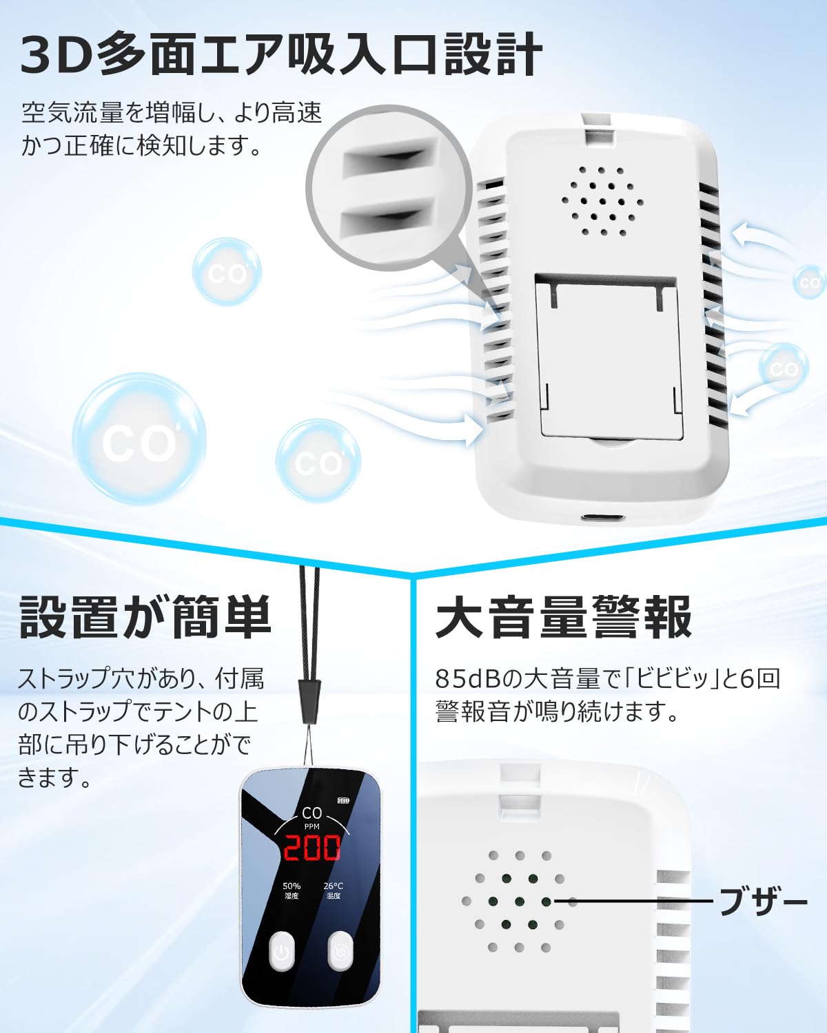 Amazon.co.jp: 【3-IN-1一酸化炭素濃度/温度/湿度搭載一酸化炭素