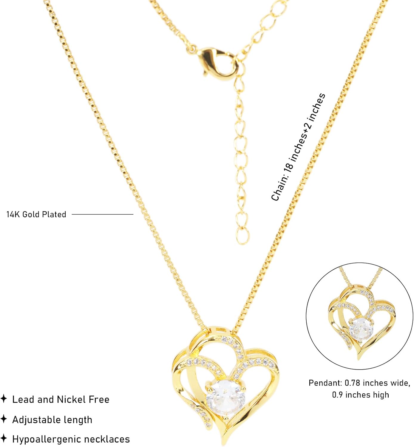 Heart Necklace for Women 14K Gold Plated Adjustable Length Chain Pendant Elegant Initial Jewelry Gift for Mom Daughter Friend Perfect for Birthday Anniversary Christmas Valentine's Day - Image 3