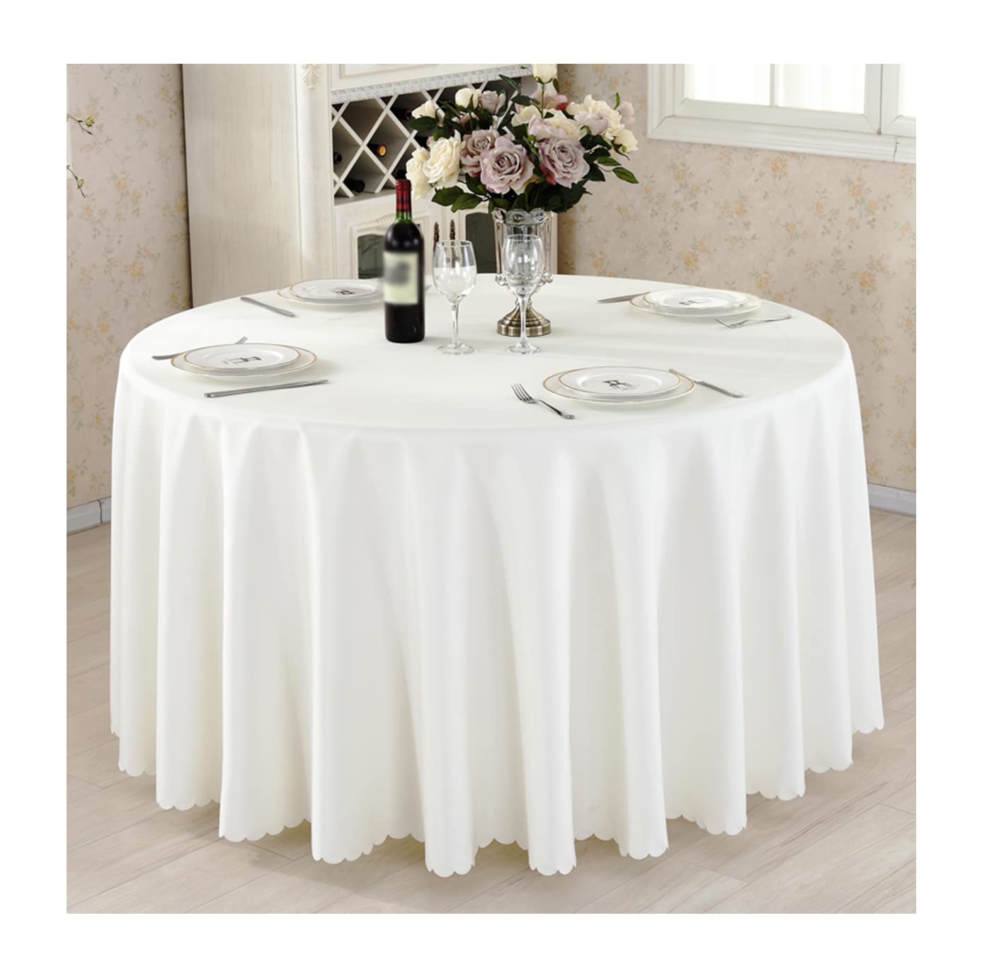 Poliéster Mantel Redondo Familia Hotel Conferencias Oficina Banquete Dodas Modelo Sencillo Lavable a Máquina Beige Diámetro 300cm