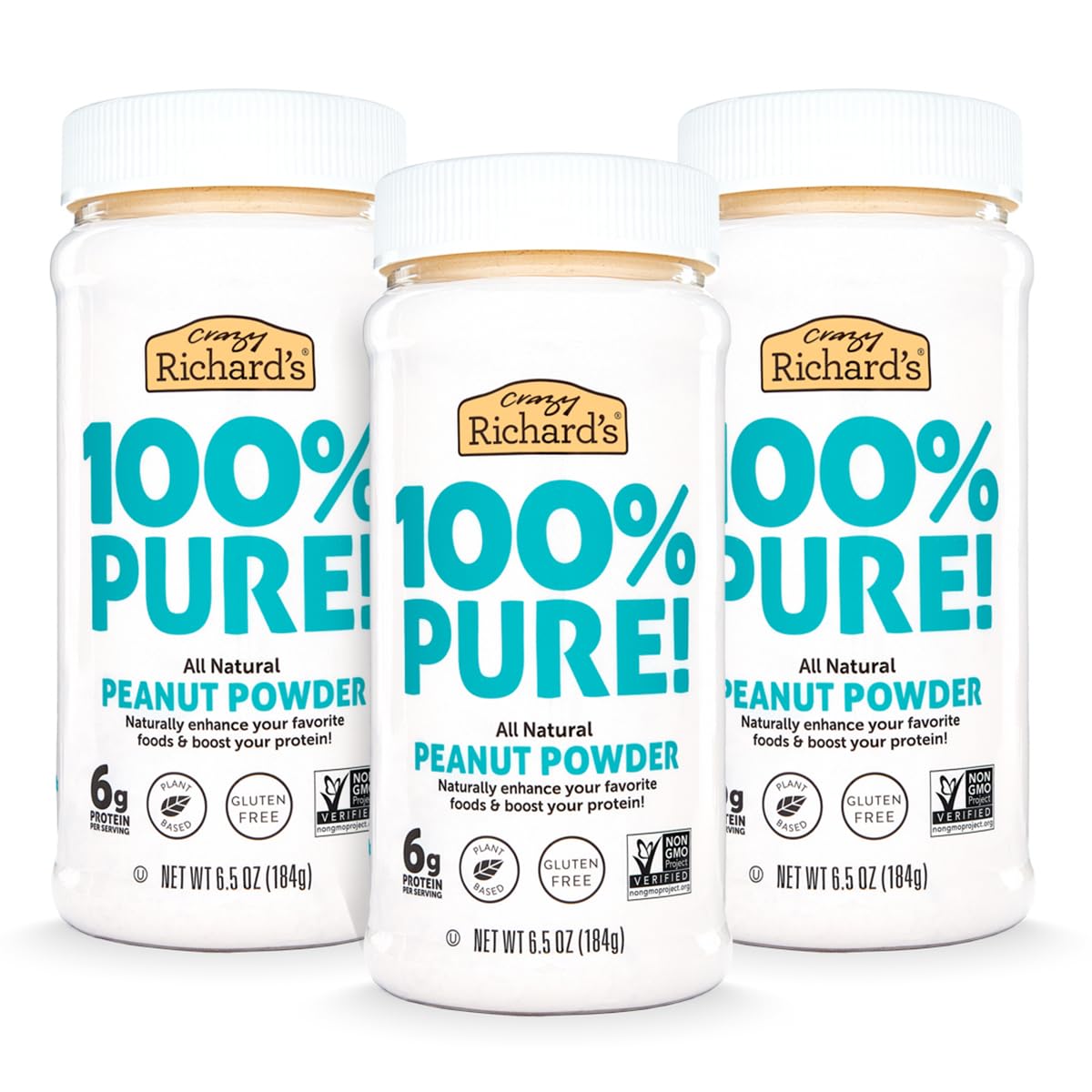 Crazy Richard's 100% All-Natural, USA Grown, Peanut Butter Powder with No Added Sugar and Non GMO (6.5 Ounces, Pack of 6)