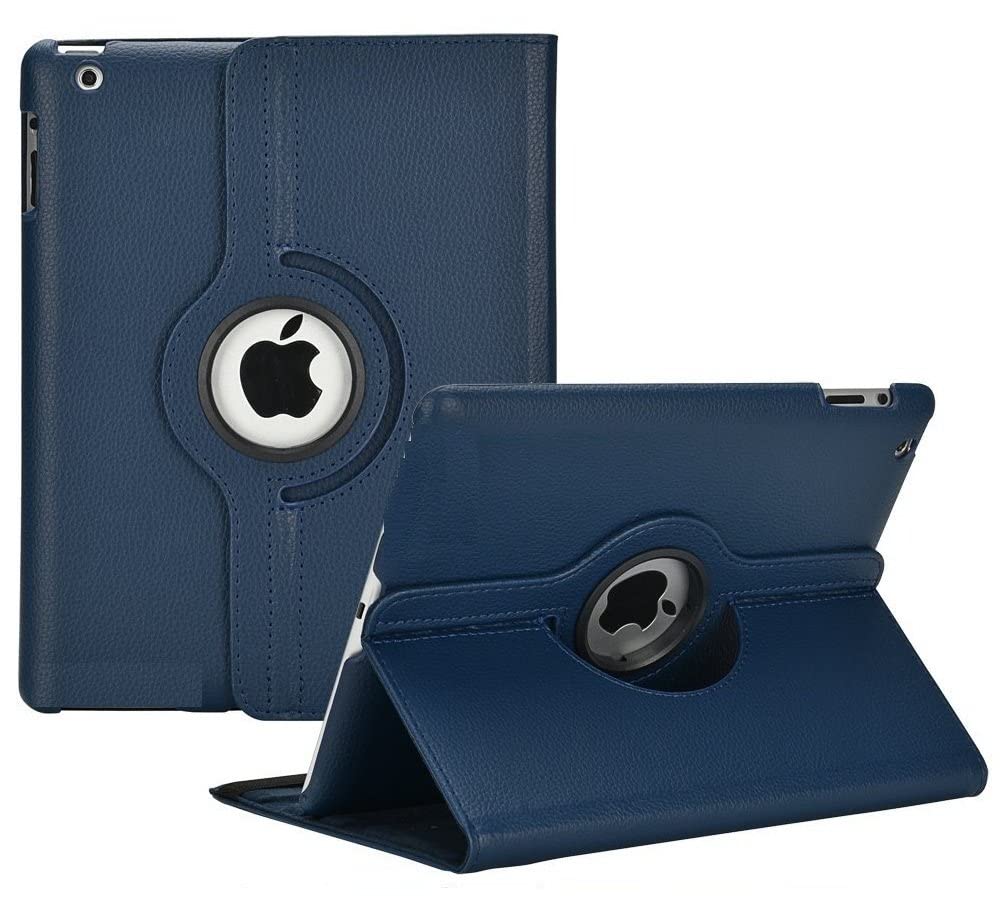 AIDASHINE 360 Degree Rotating PU Leather Smart Flip Case Cover for Apple iPad 2/3/4/A1460/A1459/A1458/A1416/A1430/A1403/ A1397/A1396/A1395 (Deepest Blue)