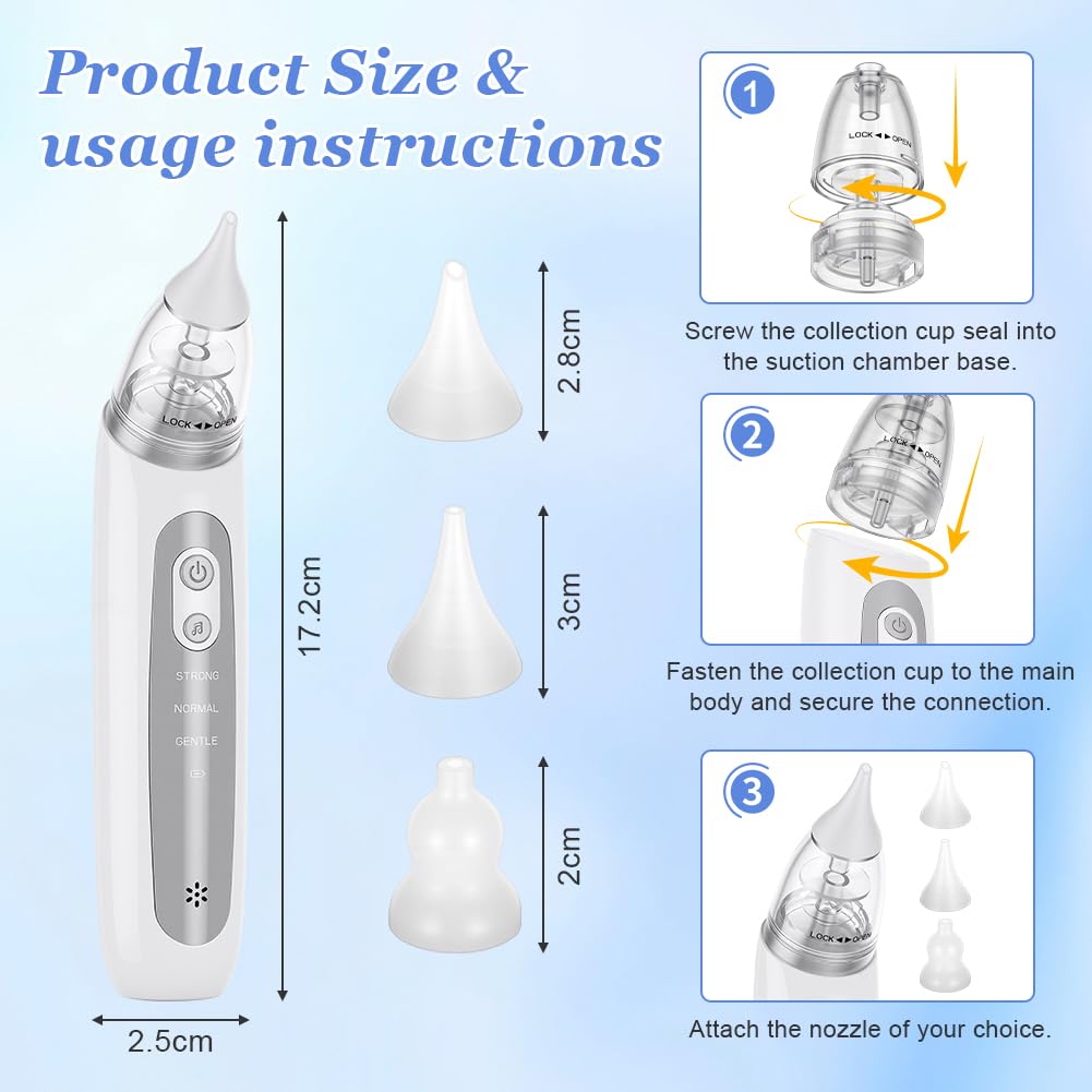 Vicloon Nasal Aspirator for Baby Electric Baby Nasal Aspirator, Toddler Nose Cleaner with 3 Silicone Tips - Image 2
