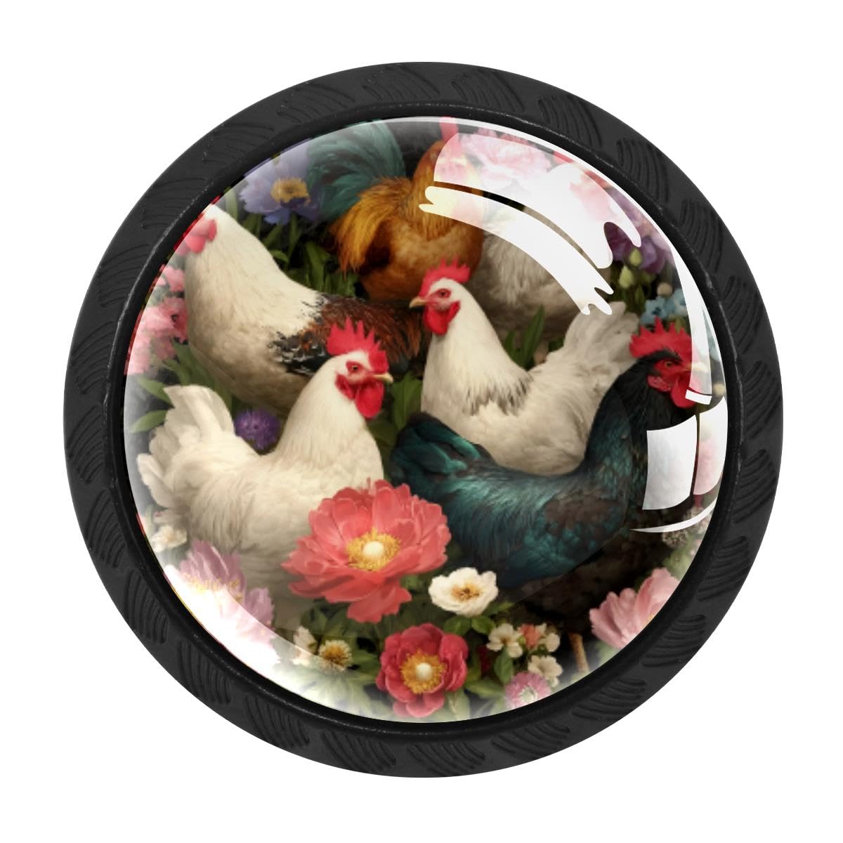 Heoeh Multi 11 4 Pcs Kitchen Cabinet Knobs, Rooster Florals Drawer Knobs Dresser Handles