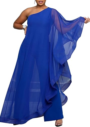 LAJIOJIO Elegant One Piece Jumpsuits for Women Asymmetrical Ruffle Mesh Sleevele