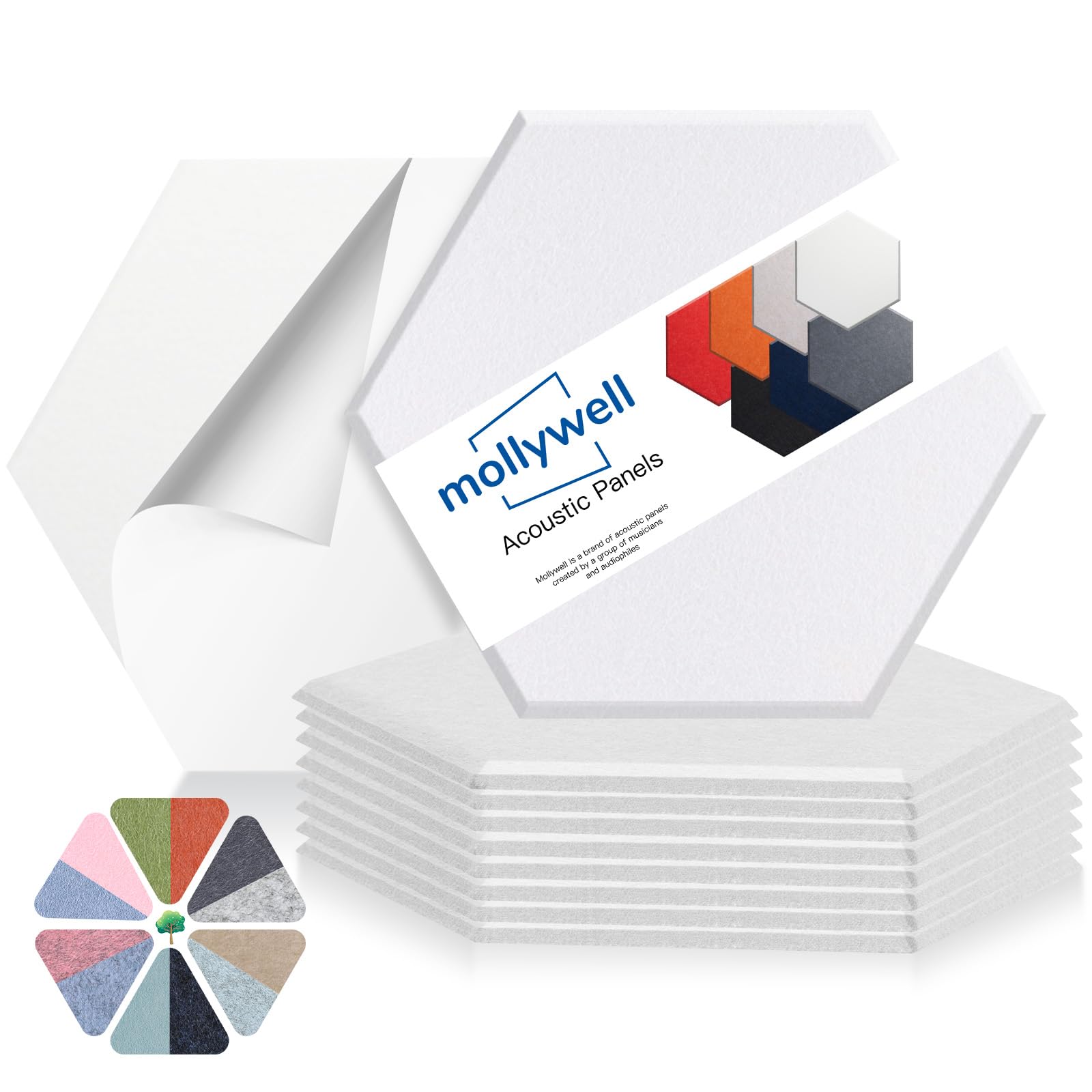 Hexagon Acoustic Panels, High Density, Soundproofing, Decorative Noise Reduction Felt Wall Tiles for Ceilings, Home Office & Gaming Room (White), 14×12×0.4 Inch