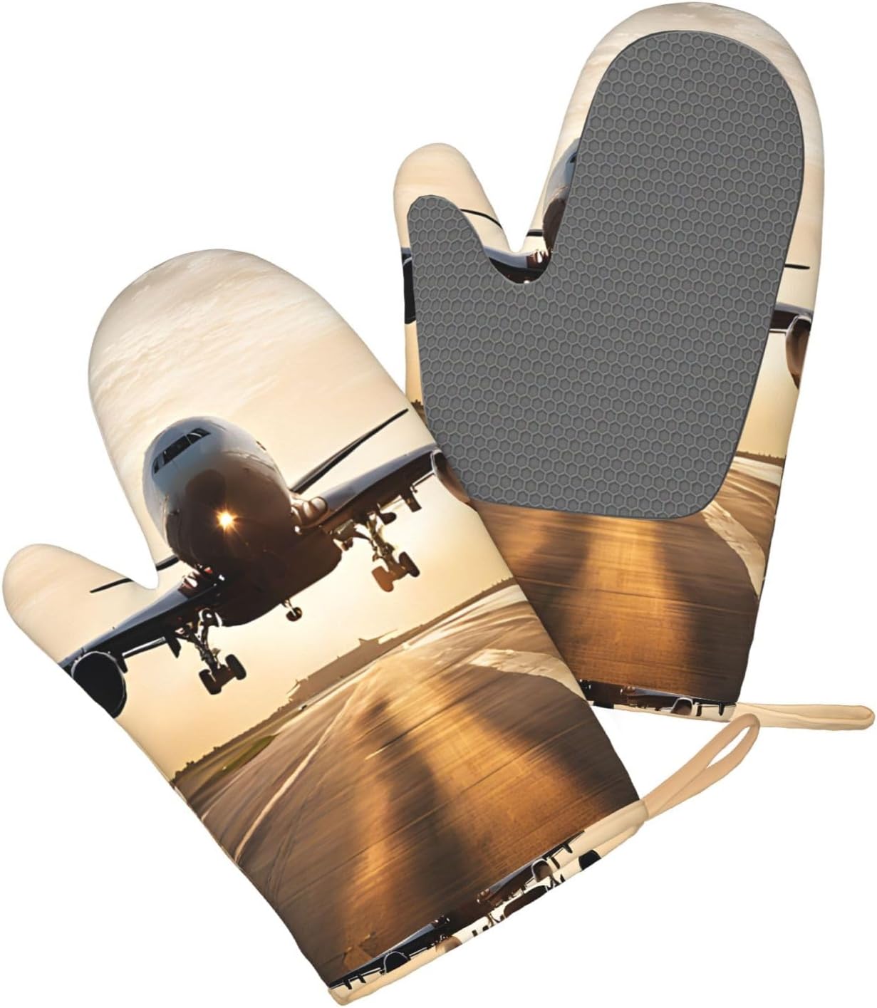 Airplane Oven Mitts and Pot Holders Set of 4 Heat Resistant Kitchen Gloves with Silicone Palm Hot Pads for Baking Cooking Grilling BBQ