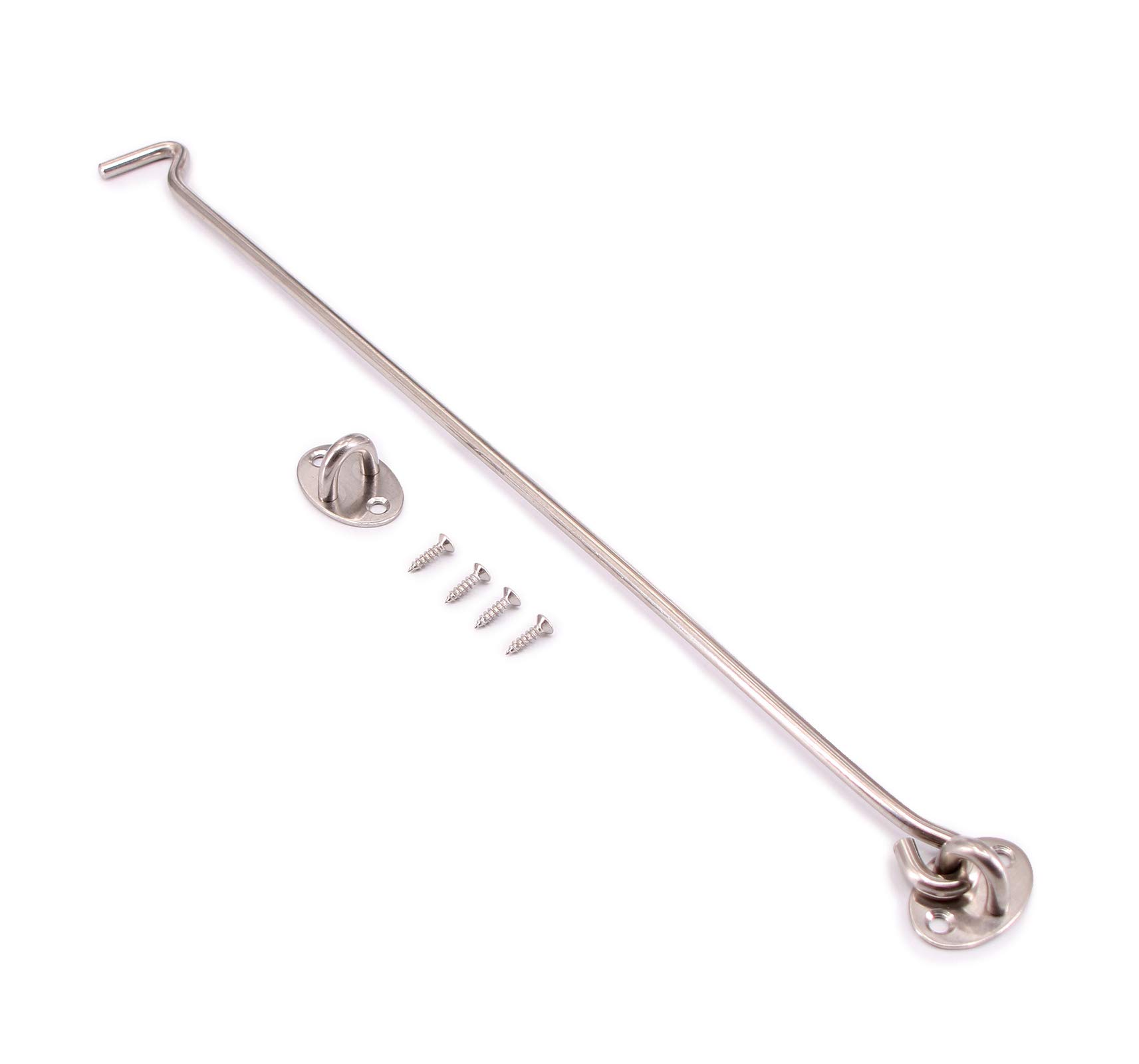 Sundely Silver Sundely® Stainless Steel Cabin Hook Catch Eye Latch Lock Silent Holder Window Brace With Eyes For Shed Cabin Gate Door Window Shutter (16" / 400Mm)